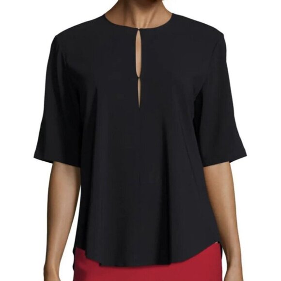 Theory Sz S women Blouse Antazie Keyhole Short Sleeve Black Capsule Minimalist - Picture 1 of 5